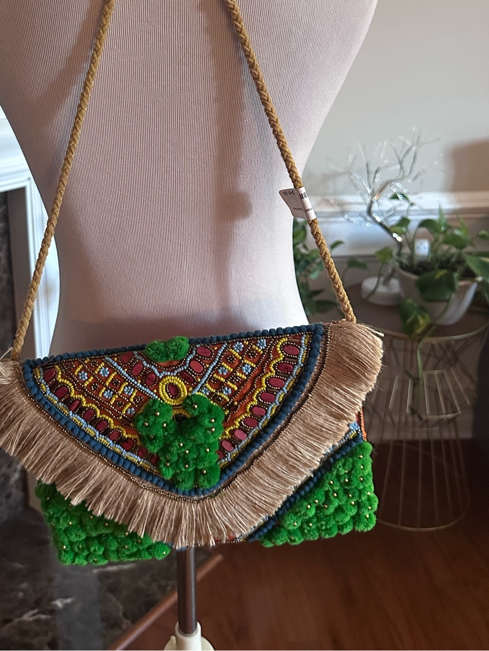 Green Embellished Fringe Crossbody Bag - Boho Statement